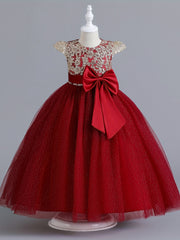 Cap Sleeve Rhinestone Embroidered Formal Dress for Big Girls