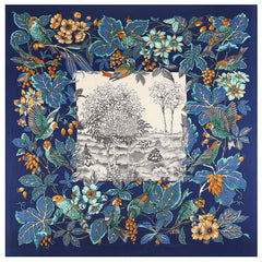 Satin Square Scarf Bird Flower Printed Sunscreen Large Shawl