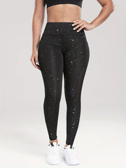 Star Print Mesh High Stretch Yoga Leggings With Pocket