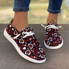 Women's Heart & Letter Pattern Boat Shoes Lightweight Slip on Flat Shoes