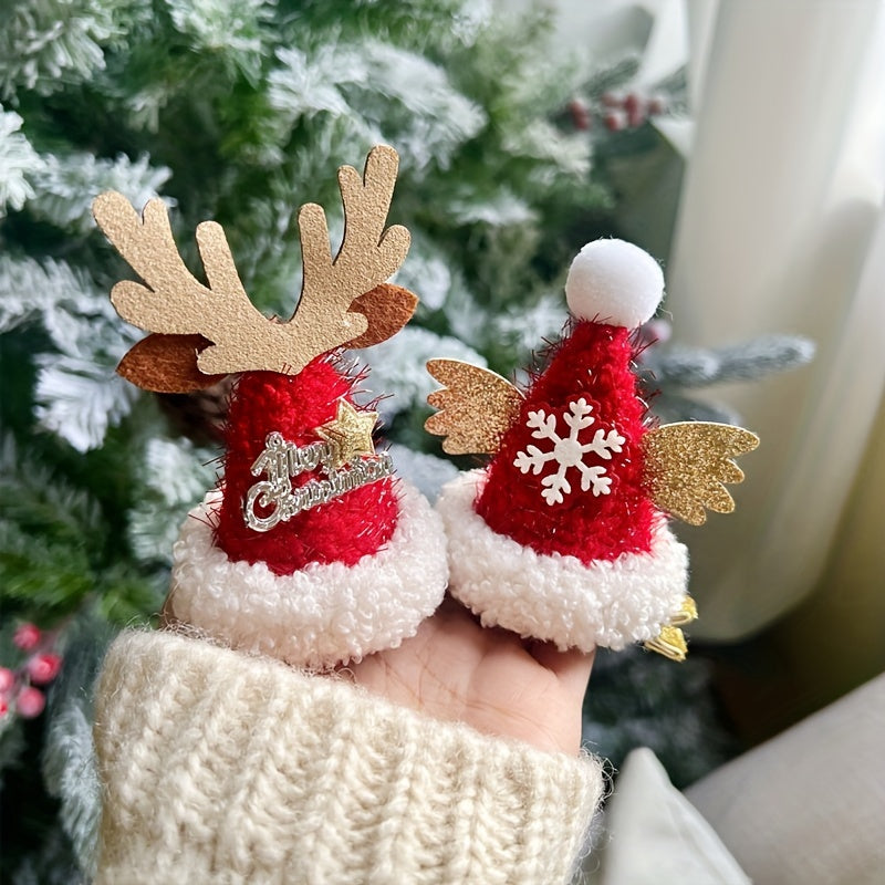 2pcs Christmas Mini Hat Clips Decorative Hair Clips Holiday Decoration