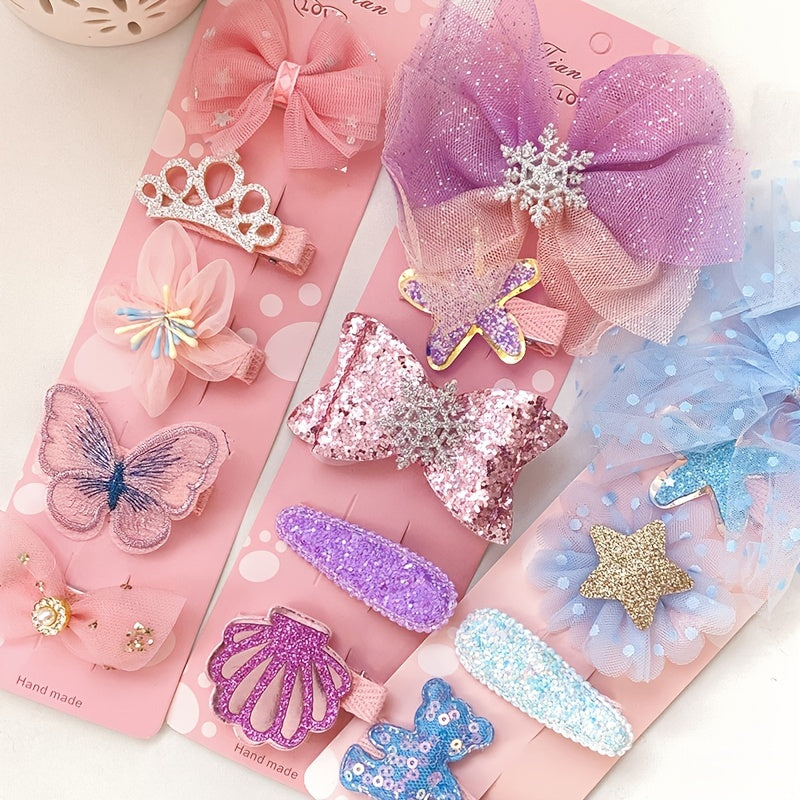 Glitter Crown Flower Bear Hairpin Set for Girls