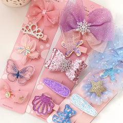 Glitter Crown Flower Bear Hairpin Set for Girls