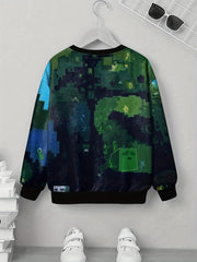 Pixel Picture Print Kid's Sweatshirt Pullover for Spring Fall Winter