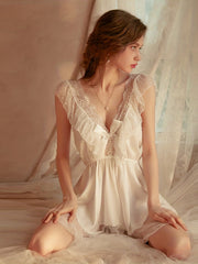 Polka Dot NightDress V Neck Backless Pajama Dress