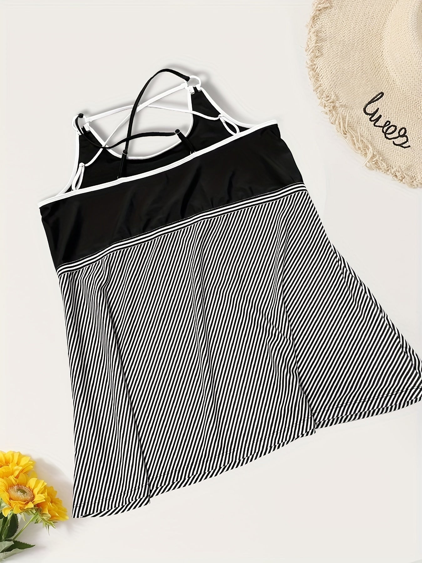 Colorblock Stripe Tankini Set with Skirt Brief