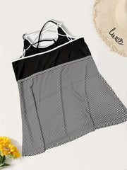 Colorblock Stripe Tankini Set with Skirt Brief