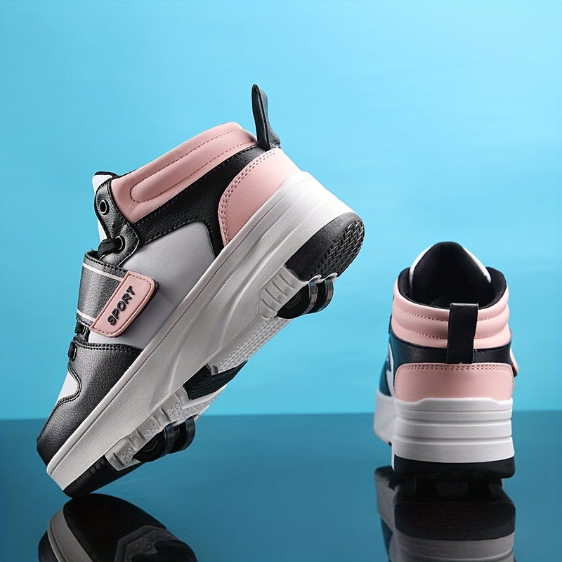 Youth Roller Shoes Hook & Loop Comfy 4 Wheels Skate Sneakers