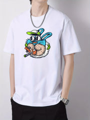Cartoon Rabbit Print Men's Cotton Graphic Crew Neck Active T shirt
