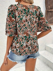 Paisley Floral Print Boho Blouse Round Neck Top
