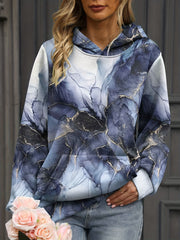 Marble Print Kangaroo Pocket Hoodie Long Sleeve Sweatshirt