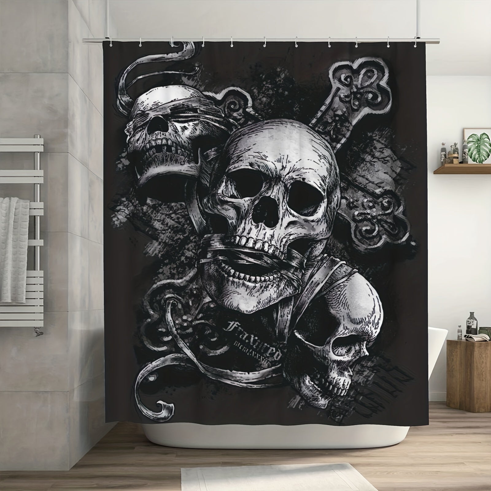 Skull Of The Dead Gothic Pattern Shower Curtain Toilet Seat Bathroom Mat Set