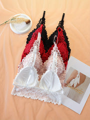 4pcs Comfy Wireless Push Up Bra Set Lace Contrast Women's Lingerie