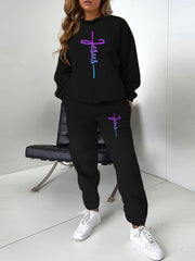 Women's Plus Letter Print Sweatshirt & Joggers Set