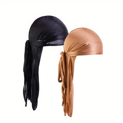 2pcs Bandana Pirate Hat Silk Durag Turban Hijab Hat For Men Women
