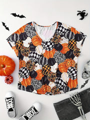Halloween Blouse Women's Plus Allover Pumpkin Print Batwing Sleeve