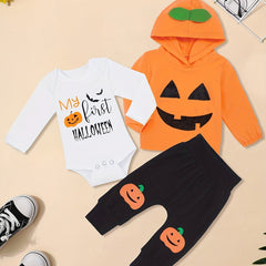 Baby Boy 1st Halloween Outfit Pumpkin Romper Sweatshirt Pants