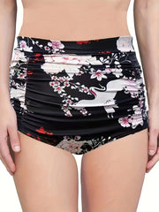 Coconut Tree Print Ruched High Waist Bikini Bottoms