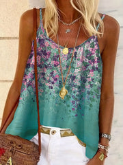 Floral Print Spaghetti Cami Top Summer Sleeveless Scoop Neck