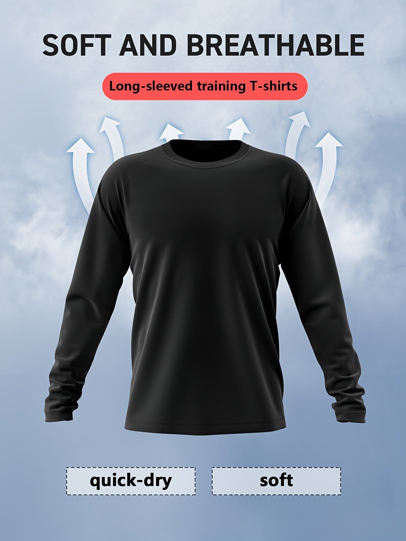 Men's Solid Crew Neck Long Sleeve Tee Top for Outdoor Fitness