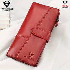 HUMERPAUL RFID Blocking Leather Women's Wallet Red Trifold