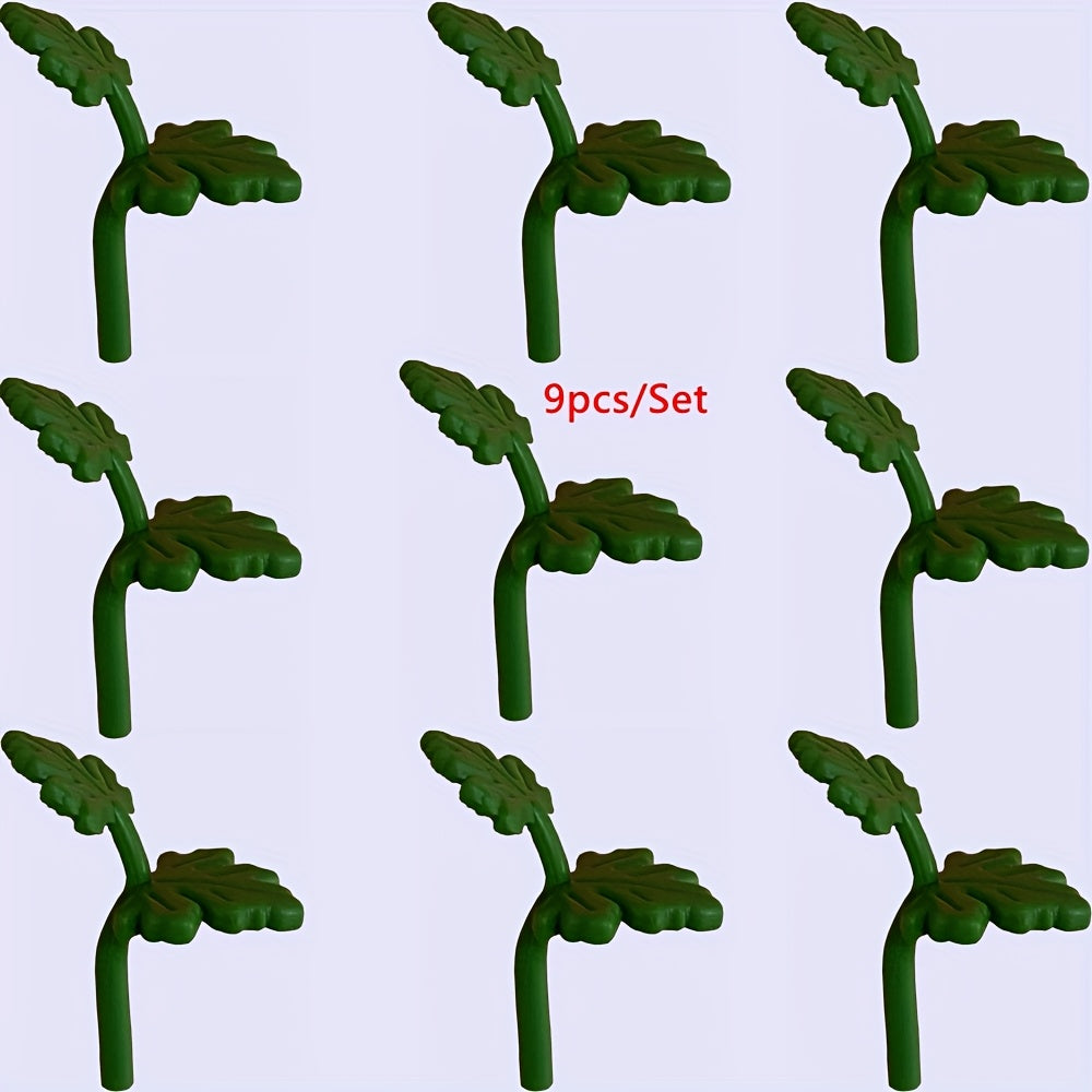 9pcs Building Block DIY Green Leaves Twig Grass Plant Garden Scene Gift