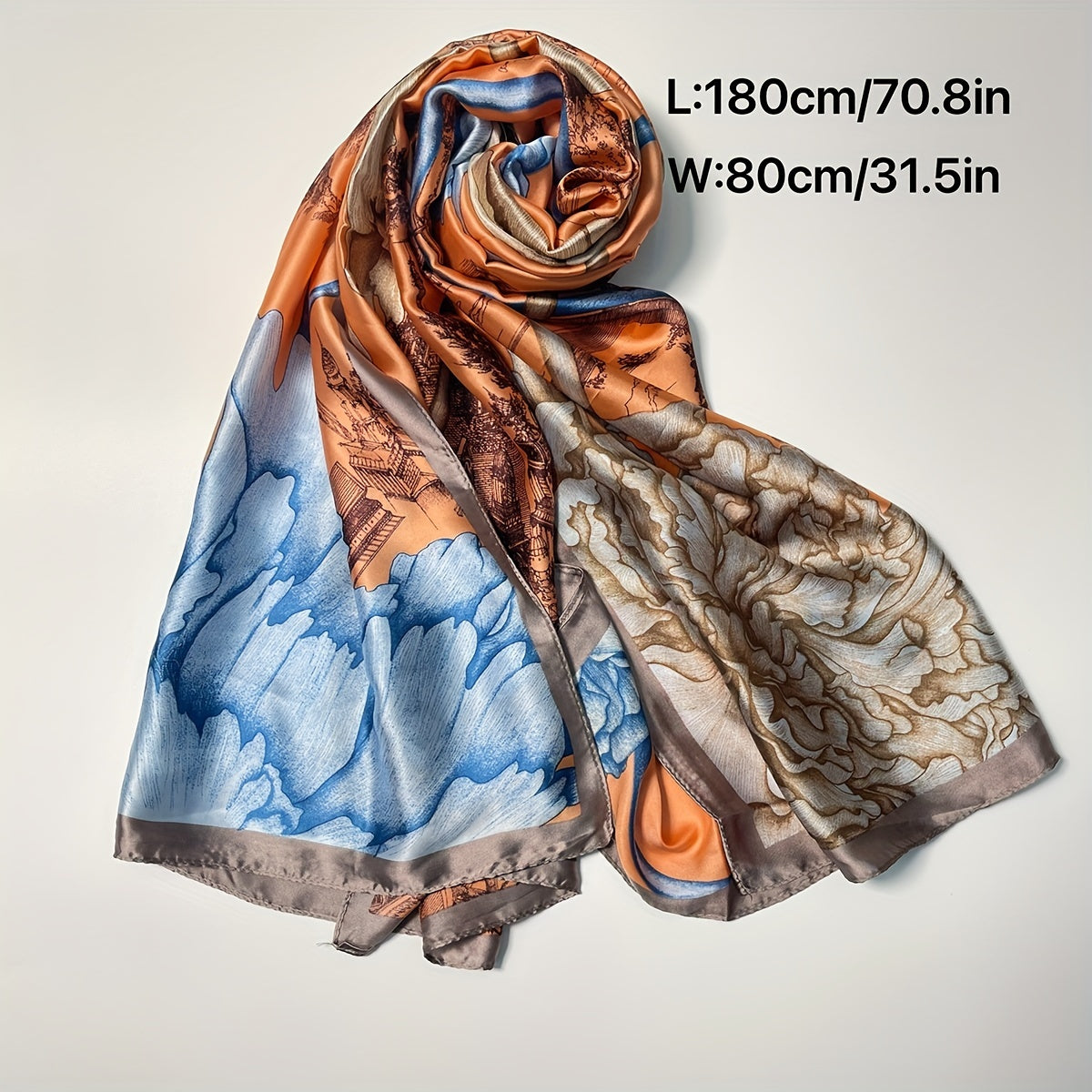 Flower Castle Print Scarf Satin Shawl Head Wrap Travel Beach Towel