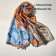 Flower Castle Print Scarf Satin Shawl Head Wrap Travel Beach Towel