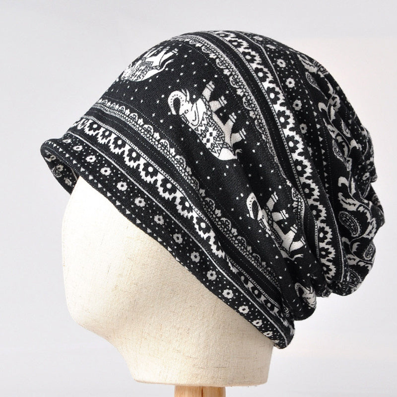 Vintage Bohemian Style Fleece Knitted Hat & Scarf Set for Christmas Party
