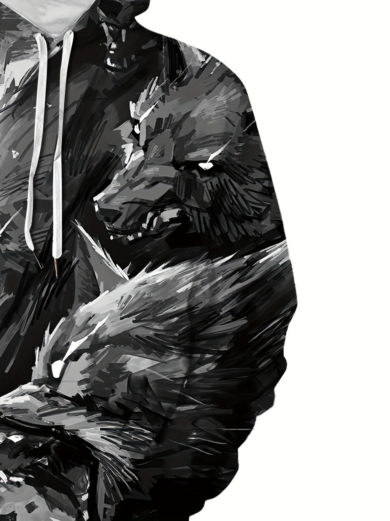 Wolf Print Hoodies Men Graphic Hoodie Kangaroo Pocket Pullover Autumn Winter