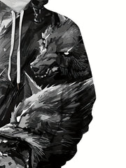 Wolf Print Hoodies Men Graphic Hoodie Kangaroo Pocket Pullover Autumn Winter