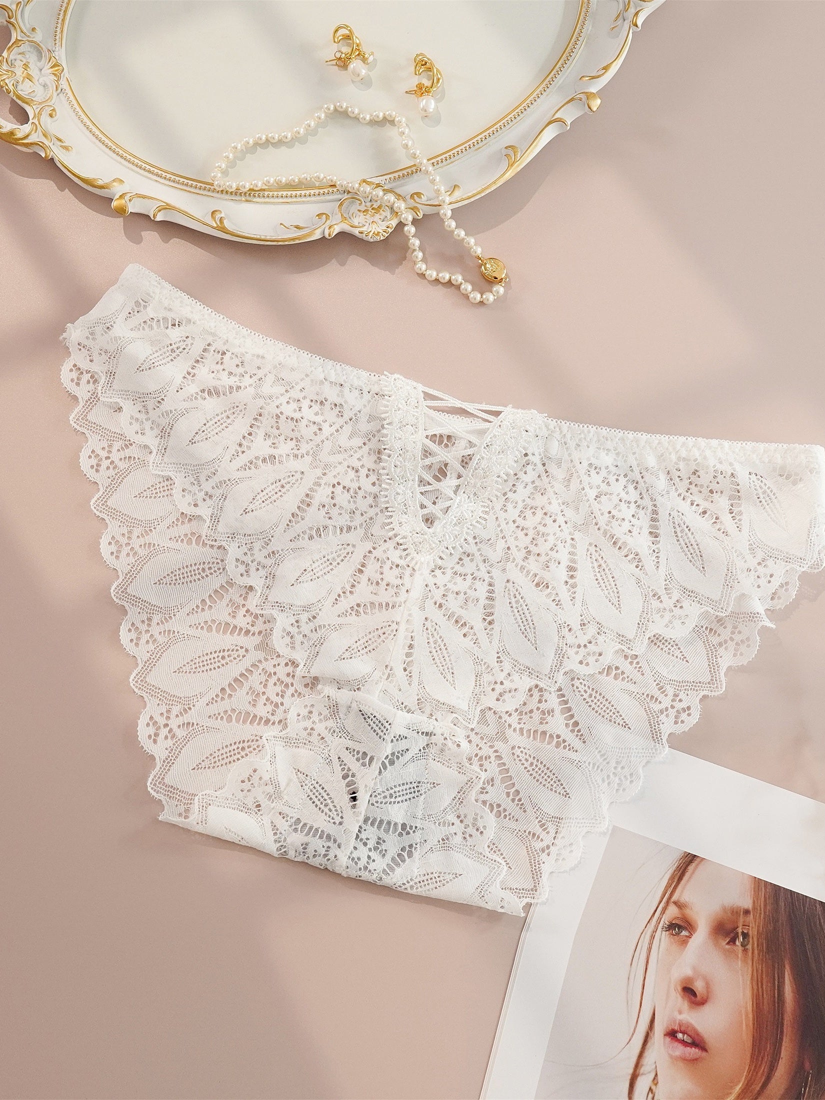 3 Pack Plus Size Panties Set Eyelet Embroidered Lace Criss Cross Three Piece