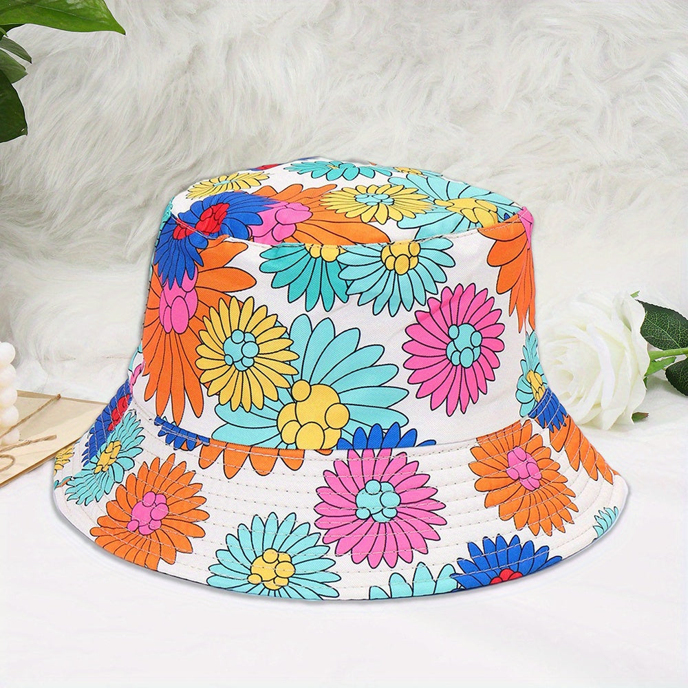 Unisex Floral Print Sunshade Bucket Hat Double Sided Sun Hat
