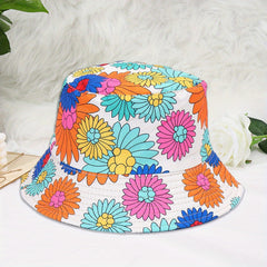 Unisex Floral Print Sunshade Bucket Hat Double Sided Sun Hat