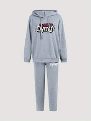 Women's Plus Slogan Hooded Sweatshirt & Sweatpants Set