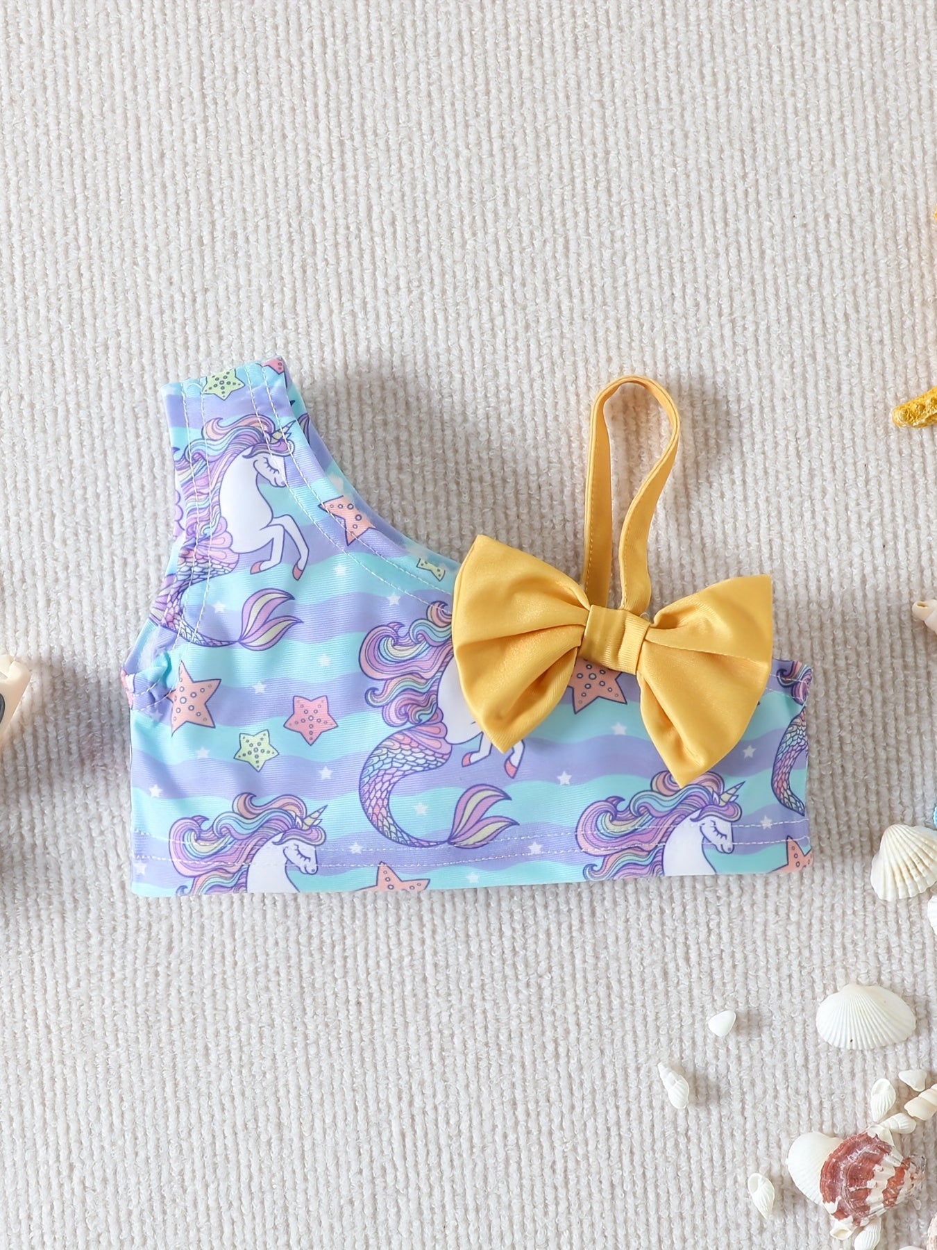 Toddler Girls' Unicorn Graphic 2pcs Swimwear Set with Bow Shoulder Top
