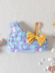 Toddler Girls' Unicorn Graphic 2pcs Swimwear Set with Bow Shoulder Top