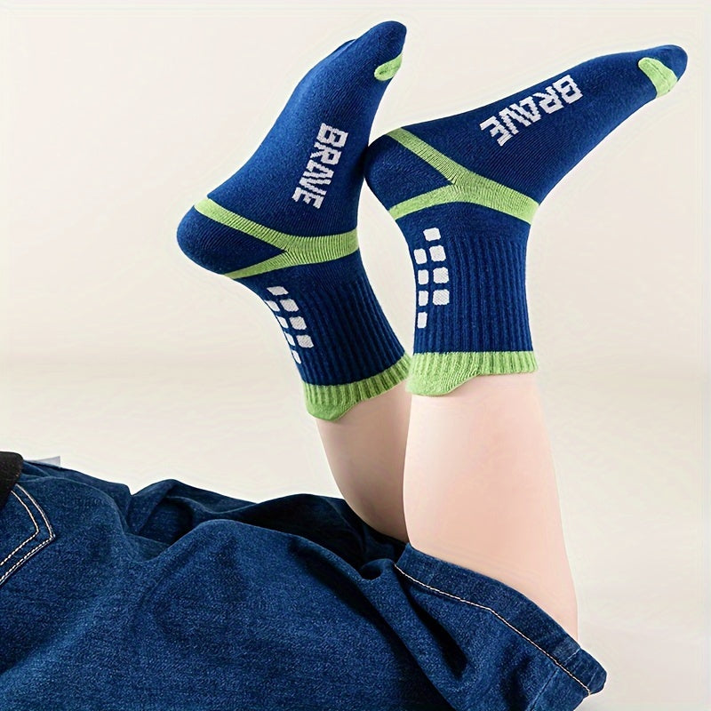 5 Pairs Boy's Striped Crew Socks Cotton Blend Comfy Casual Unisex Socks