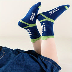 5 Pairs Boy's Striped Crew Socks Cotton Blend Comfy Casual Unisex Socks