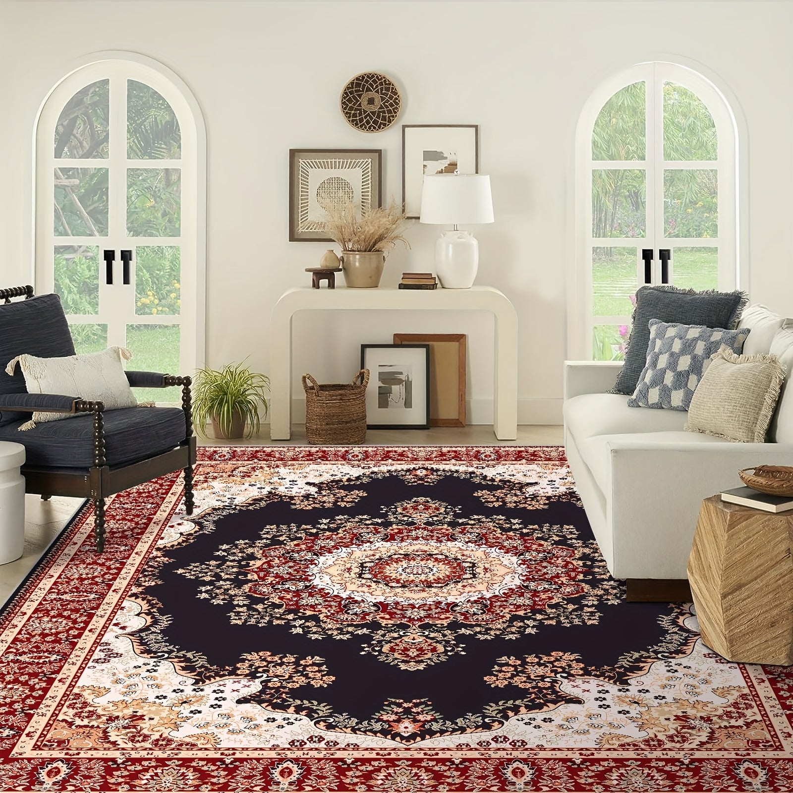 Large Vintage Persian Area Rug Non slip TPR Backing for Living Room Bedroom