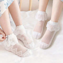 Princess Style Lace Ruffled Thin Knit Socks Girls Accessories