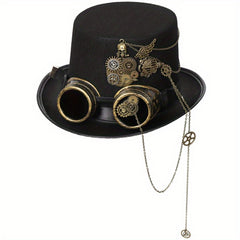 Heavy Metal Chain Steam Punk Hat With Skull Emblem for Halloween