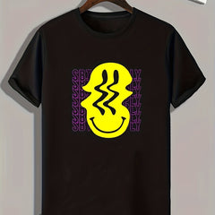 Facial Smile Print Men's Graphic T-shirt for Summer