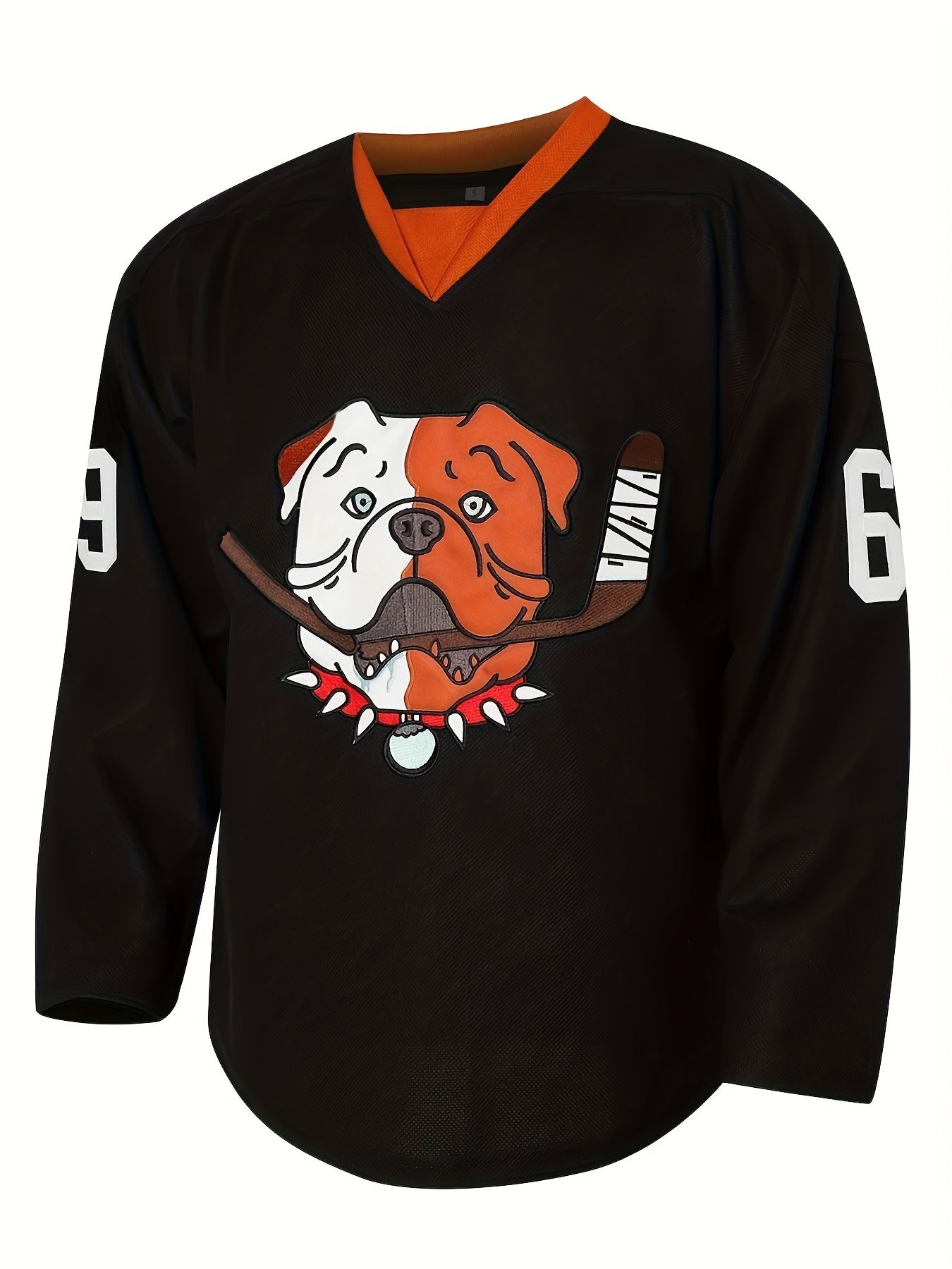 Vintage Dog Pattern Hockey Jersey V Neck Long Sleeve Shirt