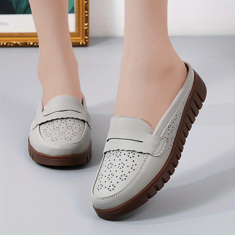Women's Hollow Out Flat Mules Soft Sole Closed Toe Non Slip Shoes