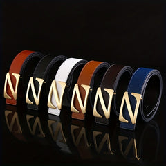 Men's Classic Leather Belt with Letter Buckle