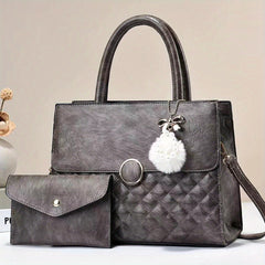 Quilted Tote Satchel Bag PU Leather Textured Shoulder Bag