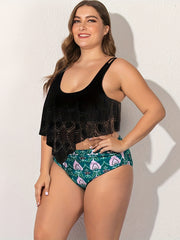 Geometric Print Lace Ruffle Hanky 2 Piece Tankini Swimsuit
