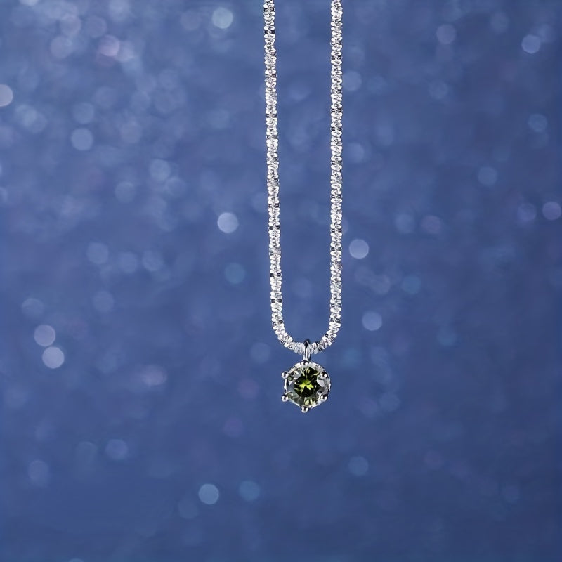 S925 Sterling Silver Green Zircon Pendant Chain