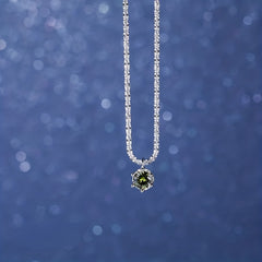 S925 Sterling Silver Green Zircon Pendant Chain